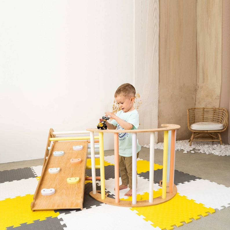 Montessori Climbing Triangle Set: Beech Wood Arch, Ramp, Slide
