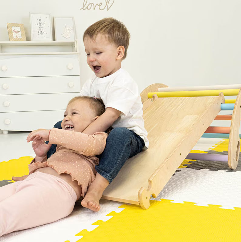 Montessori Climbing Triangle Set: Beech Wood Arch, Ramp, Slide