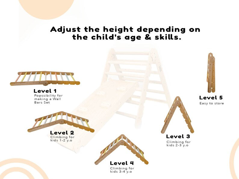 Montessori Climbing Triangle Set: Beech Wood Arch, Ramp, Slide
